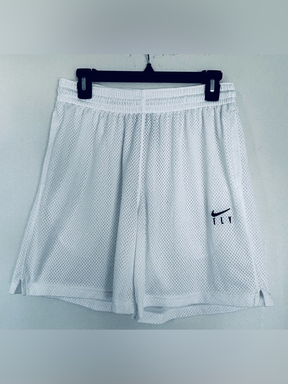 Nike White Mesh Athletic Shorts with Black Logo